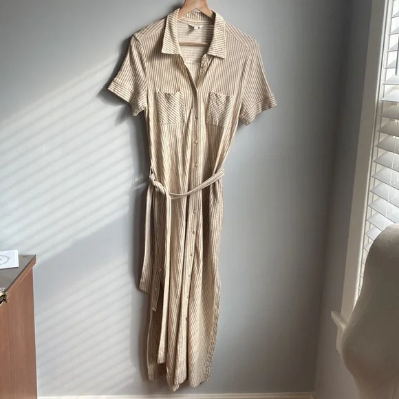 chinese dress ladies 100% Linen Shirt Dress Madison, Blue Stripe / XXL